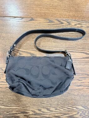 Coach Black Signature Shoulder Bag with Leather Strap